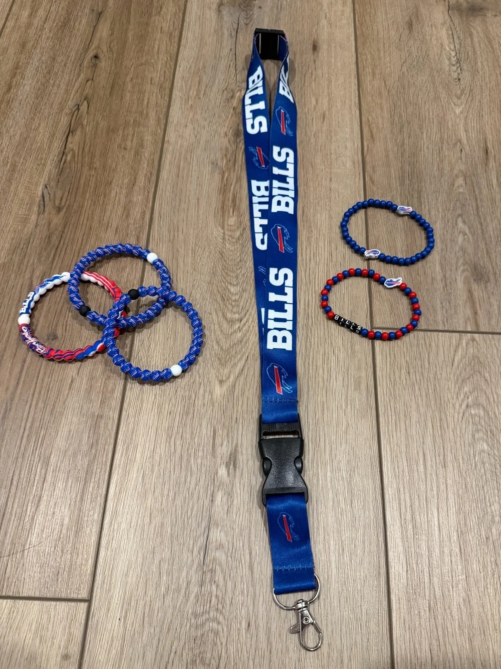 Buffalo Bills lanyard and bracelets